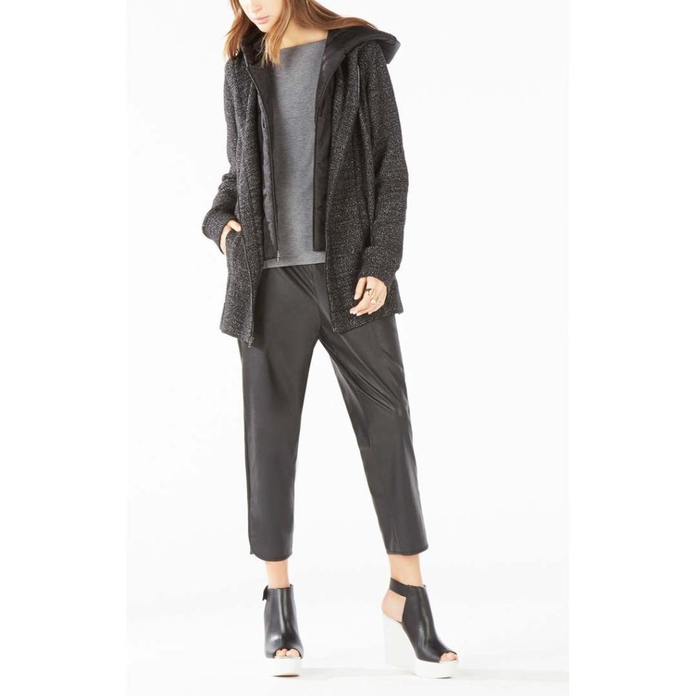 BCBG Nathyn Puffer Hooded Tweed Jacket M/L